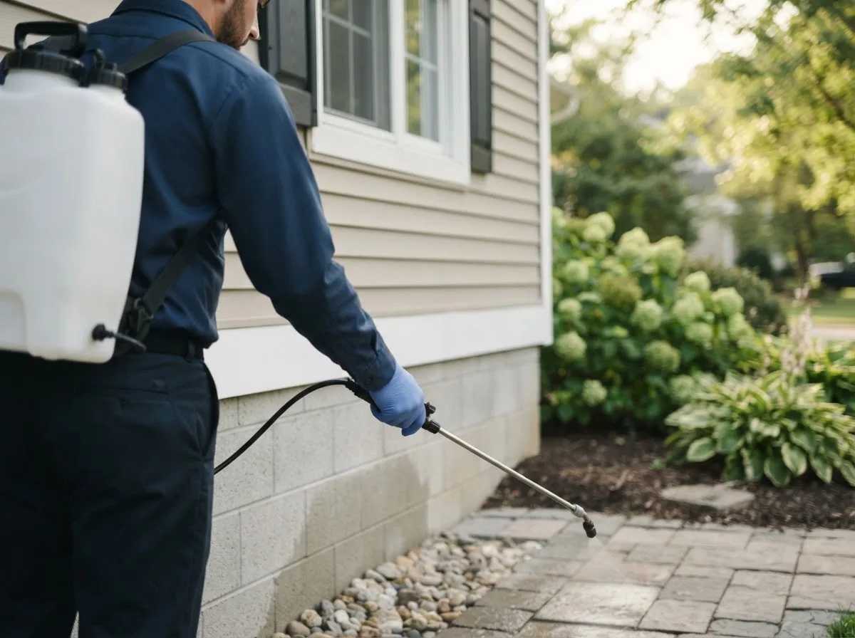 Pest control technician inspecting a home in Republic, PA